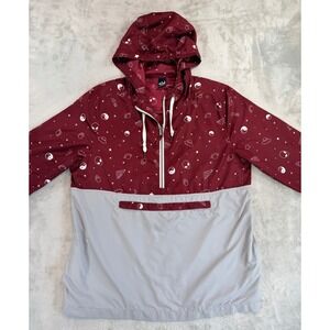 A-Lab Mens Anarok Windbreaker Jacket Alien Pizza Space Print Maroon Grey Large